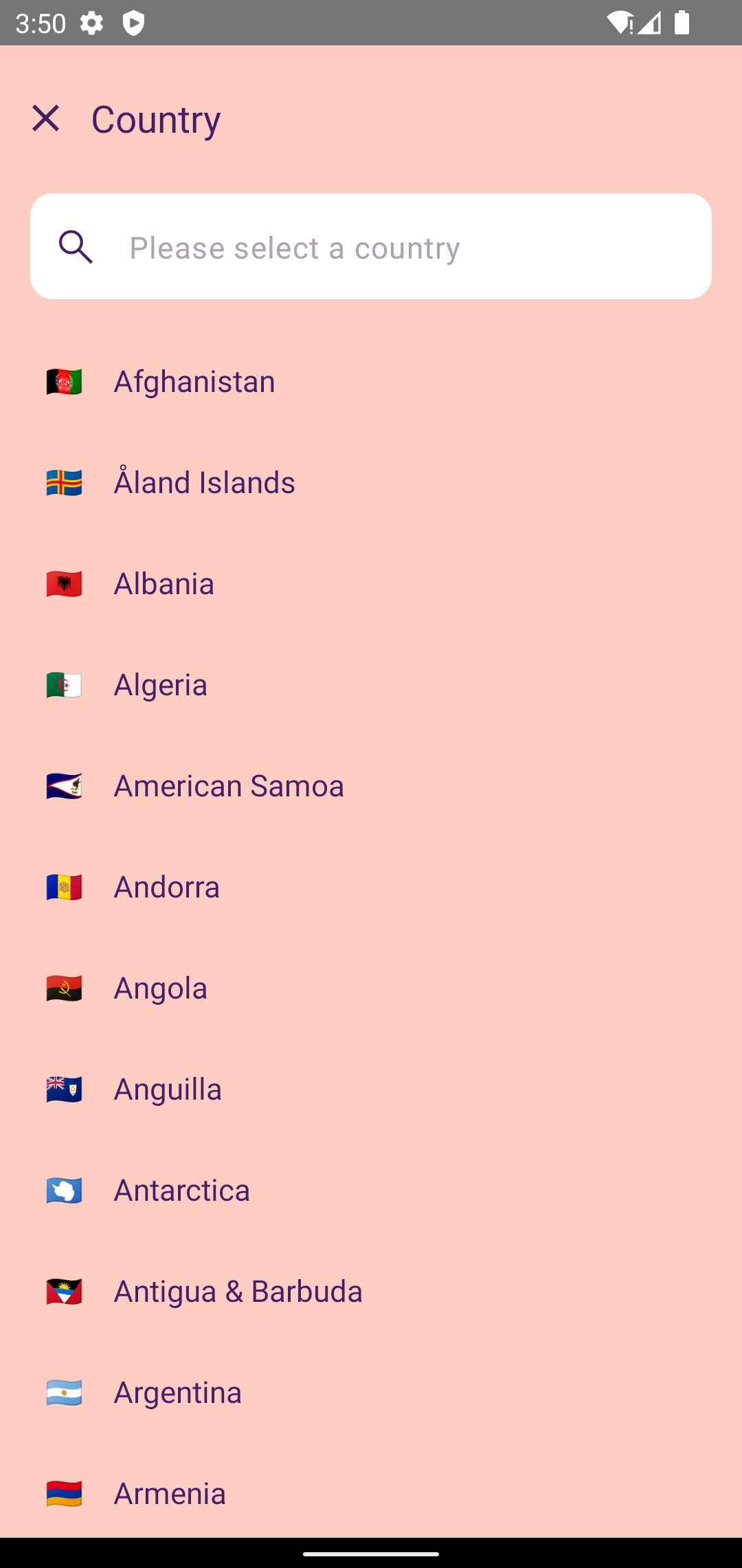 The default country picker